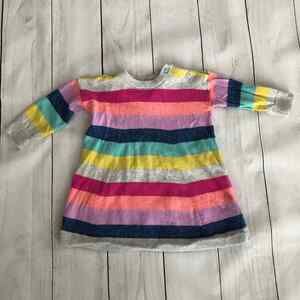 baby GAP Striped Sweater Knit Dress, 3T, Toddler Girls Pink Purple & Gray